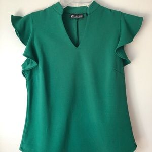 NY&Co. 7th Avenue Green Flutter Sleeve Top